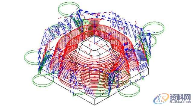 告诉你数控编程中常遇到的问题及解决方法五、多余的加工多余的加工是指对于刀具加工不到的地方或电火花加工的部位进行加工，它多发生在精加工或半精加工。有些模具的重要部位或者普通数控加工不能加工的部位都需要进行电火花加工，所以在开粗或半精加工完成后，这些部位就无须再使用刀具进行精加工，否则就是浪费时间或者造成过切。如下面所示的模具部位就无须进行精加工。(1)无须进行精加工的部位六、空刀过多空刀是指刀具在加工时没有切削到工件，当空刀过多时则浪费时间。产生空刀的原因多是加工方式选择不当、加工参数设置不当、已,加工,精加工,设置,第19张