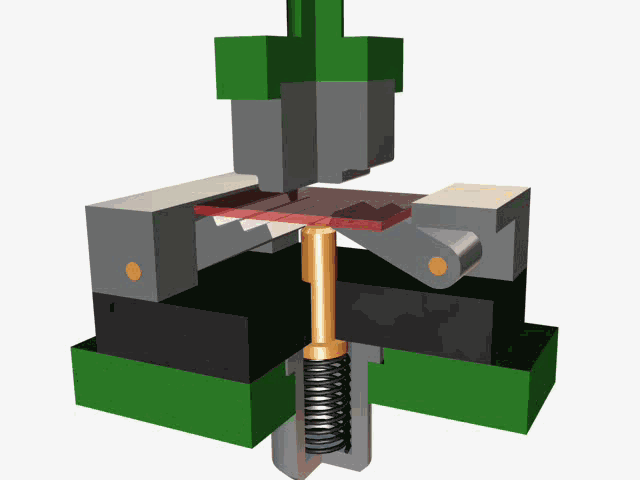 冲压模具设计-有了它冲压模具基本知识全搞懂↓什么是冲压↓↓↓↓冲压加工概述↓↓↓↓冲压加工的工艺特点↓↓↓↓模具的基本结构↓↓↓↓各零部件的作用↓↓接下来，我们来看看简单直观的冲压原理动态图：↓↓简易拉伸成型↓↓↓↓圆形冲孔↓↓↓↓简易拉伸成型↓↓↓↓圆形工件弯曲↓↓↓↓摆块式工件弯曲↓↓↓↓双摆块式工件弯曲↓↓↓↓折板形工件弯曲↓↓↓↓阶梯形工件弯曲↓↓↓↓连续弯曲模动画↓↓,工件,弯曲,冲压,模具设计,培训学校,第34张