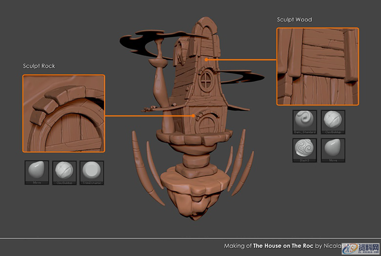 zbrush场景如何建造？一个平平无奇的小房子，技巧如此之多开始步骤一：创建基础网格步骤二：在zbrush中雕刻细节步骤三：制作泡沫步骤四：雕刻鱼步骤五：合成步骤六：纹理和着色步骤七：灯光和BPR通行证步骤八：Photoshop合成,设计,产品,选择,第3张